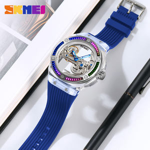 Reloj de Negocios a la Moda para Hombre SKMEI M032 de Lujo Dorado, Diseño Esqueleto Automático y Mecánico con Correa de Acero Inoxidable y Cristal, Estilo Masculino - Product Image 4