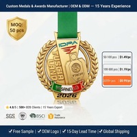 Médaille d'or personnalisée en bronze pour le tir IDPA, récompense Tuscia Land 2026 Tier II avec ruban vert et drapeau italien pour tournoi