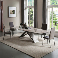 Ensemble table et chaises de salle à manger en marbre et pierre frittée avec base métallique moderne pour 8 personnes, idéal pour appartement, villa et restaurant