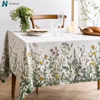 Nappe HuaLai sur mesure en faux coton et polyester, imprimé floral botanique ivoire, pour fête de jardin printanière