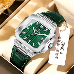 Reloj de Cuarzo BINBOND para Hombre, de Lujo, Octagonal, de Acero Inoxidable, con Correa de Cuero Azul y Esfera de Cristal de Zafiro, 43 mm - Product Image 5