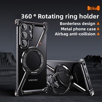 Z Luxury Metal Frameless Wallet Phone Case pour Samsung S25Ultra Half-Pack Rotating Bracket avec Magnetic Suction Elegant Case