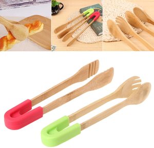 Utensilios de Cocina, Pinzas para Cocinar, Freír, Servir y Asar, Pinzas de Madera con Mango de Silicona - Product Image 5