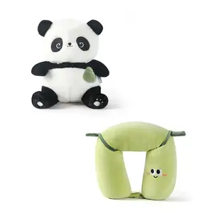 Personnalisé Mignon Panda Bambou Transformer 2 En 1 Oreiller De Voyage Rempli De Microbilles Jouet Pour Drôle