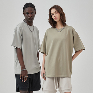 T-shirts unisexe surdimensionnés en coton 100% (275g) pour hommes, couleur unie, personnalisables avec logo, style streetwear, grandes tailles US, MOQ 1 pièce - Product Image 3