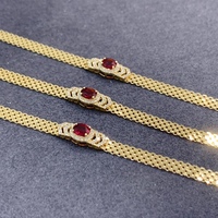 18K Massivgold 0,30ct Roter Rubin Edelstein Armband 3,3mm Geflochtenes Spitzenarmband Modisches Charm-Armband für Damen