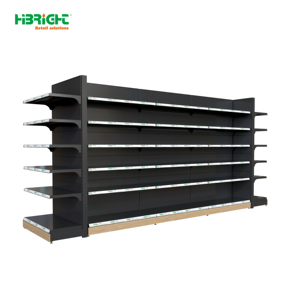 <b>Black</b> Single Sided <b>Wall</b> Display <b>Shelving</b> With Wood Grain Base Kick Plate for Supermarket Convenience Store - Product Image 5