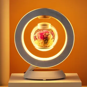 Promotional Business Gifts Magnetic Levitation Floating Eternal Rose Flower Led Rotating Smart Lamp Mother's Day Gift