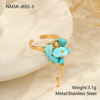 Perhiasan Wanita Fashion Vintage Minimalis Cincin Turquoise Alami Lapis Emas 18k Cincin Baja Tahan Karat Anti Luntur Trendi