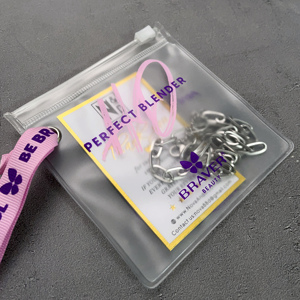ซองซิปพลาสติก PVC แบบฝ้าพิมพ์ลายโลโก้ตามสั่ง สำหรับใส่เครื่องประดับและเครื่องสำอาง พร้อมห่วงคล้องและสายคล้องคอแบบริบบิ้นพิมพ์ลาย - Product Image 2
