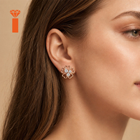 Boucles d'oreilles en moissanite, argent sterling 925, clous en forme de cœur et de fleur en or rose, prêtes à être expédiées, vente en gros, boucles d'oreilles en moissanite pour femmes