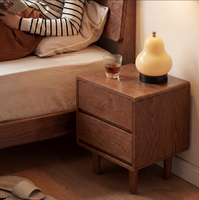 Table de chevet simple et moderne à 2 tiroirs en bois massif, robuste, pour chambre à coucher, vente en gros, personnalisable OEM CTG007