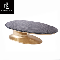 Table basse ovale en forme de marbre de luxe moderne avec base en acier inoxydable doré