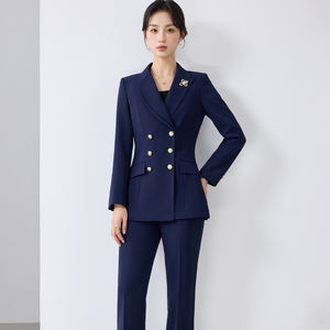 <span class=keywords><strong>Traje</strong></span> de negocios coreano <span class=keywords><strong>para</strong></span> <span class=keywords><strong>mujer</strong></span> con decoración de botones Pantalones de chaqueta de dos piezas a medida en tela polivinílica - Product Image 4
