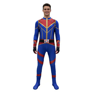Captain Hero Cosplay Costume Adult Men Stage Performance Wear Blue Red <b>Gold</b> Full <b>Suit</b> With Logo Design - Product Image 3