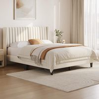 Lit plateforme moderne DNF avec cadre rembourré, tête de lit en velours, design à ailes, antidérapant, silencieux, lattes en bois