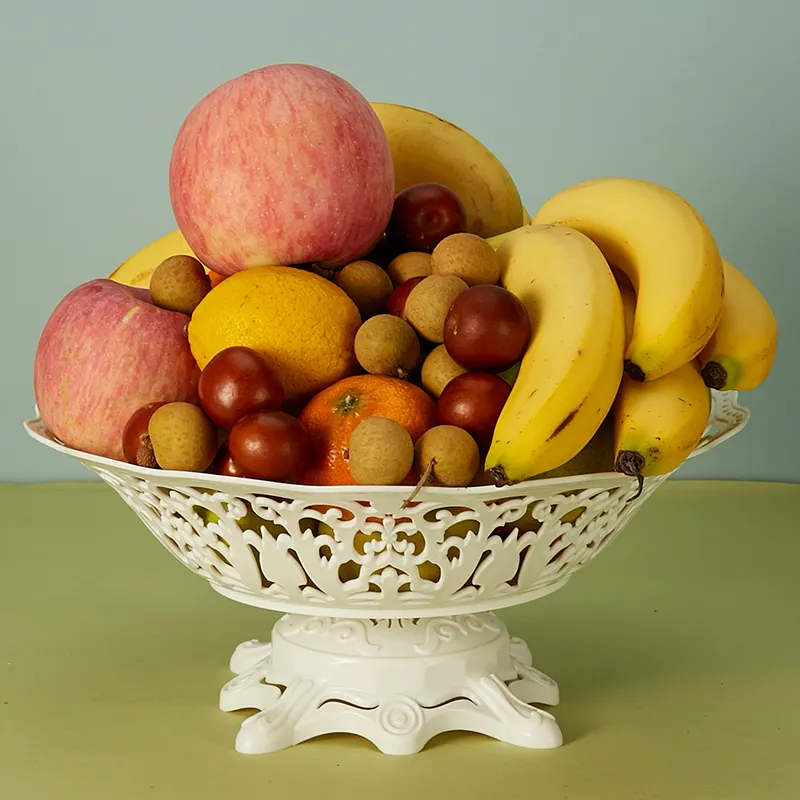 Moda europea decorazione della tavola pieghevole piatti di frutta in plastica forma rotonda vassoio di frutta a 3 livelli