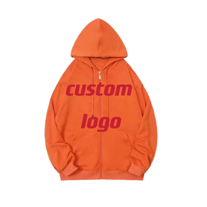 Sudadera con capucha y cremallera para hombre, talla grande, color naranja, con logo personalizado, estilo casual, tejida, para otoño. - Product Image 1