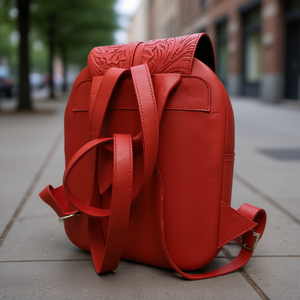 Sac à dos Fana Letizia en cuir de vachette rouge ciselé 5L, mode, usage quotidien, unisexe, bandoulière arquée - Product Image 2