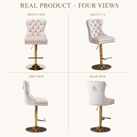 Tabouret de bar de luxe en velours, capitonné, pivotant, avec base en métal doré pour îlot de cuisine et bar à domicile