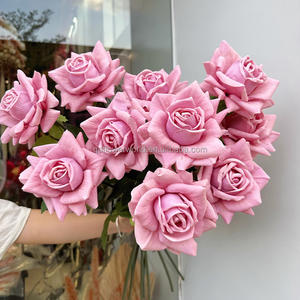 جودة عالية لمسة حقيقية الورود الاصطناعية زهرة طويلة الجذعية الوردي اللاتكس فو الأزهار لحفلات الزفاف تزيين المنزل - Product Image 1