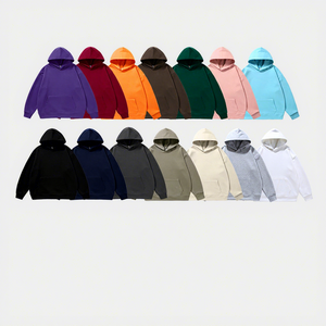 Men's Purple Hooded Sweatshirt Oversized Fit Solid Color Casual Knitted Cotton Fleece Autumn Wear - Product Image 6
