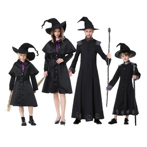 Ensemble de costumes de sorcier parent-enfant, robe magique avec chapeau et baguette pour jeu de rôle familial, Halloween - Product Image 1