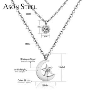 <b>China</b> Fashion Stainless Steel Double Chain Zircon Wholesale Price Moon Star 24K Gold Silver Plated Jewelry Necklace - Product Image 5