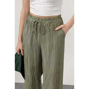 กางเกงขายาวเอวสูงทรงขากว้างสำหรับผู้หญิง สีมิงค์ ระบายอากาศได้ดี เอวยางยืด - Product Image 1