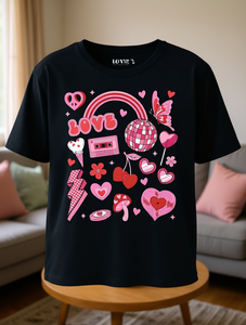 T-shirt nera a maniche corte da donna Love Moschino, girocollo, stampa geometrica a cuore, grazioso top in cotone per tutte le stagioni - Product Image 2