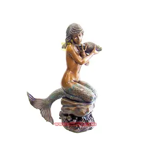 高品质街头水景景观装饰设计金属工艺品艺术雕塑海蜗牛青铜美人鱼雕像