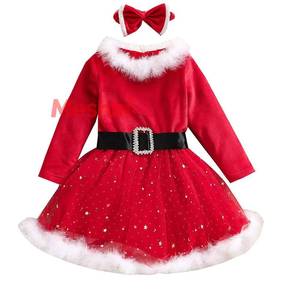 Robe de princesse pour enfants, design mignon MS, avec imprimé pailleté et accessoire pour la tête - Product Image 1