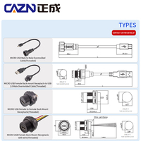 Conector roscado Micro USB a prueba de agua macho a macho enchufe recto sobremoldeado 0,5 M 1M 2M