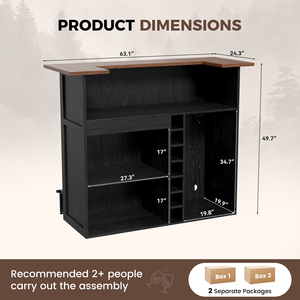 Freestanding Commercial <b>Bar</b> Unit with Storage <b>Shelves</b> & Footrest Panel Wood <b>Bar</b> Cabinet Wine Rack Beverage Fridge - Product Image 6