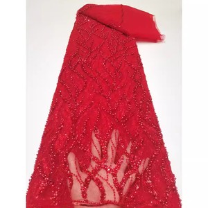 Ancho 125 cm oro brillante lentejuelas bordado cuentas malla nigeriana tela pesada tul encaje tela para vestido de novia - Product Image 3