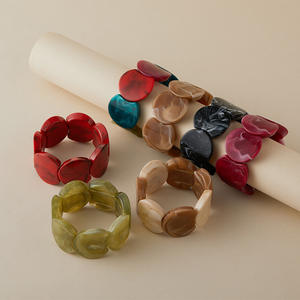 Geometrik kahverengi kahve reçine muhteşem kaplumbağa streç bilezik Punk tıknaz düzensiz akrilik elastik bilezik - Product Image 3