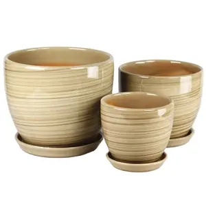 Home decoration for pot glazed brown ceramic flower pots wholesale