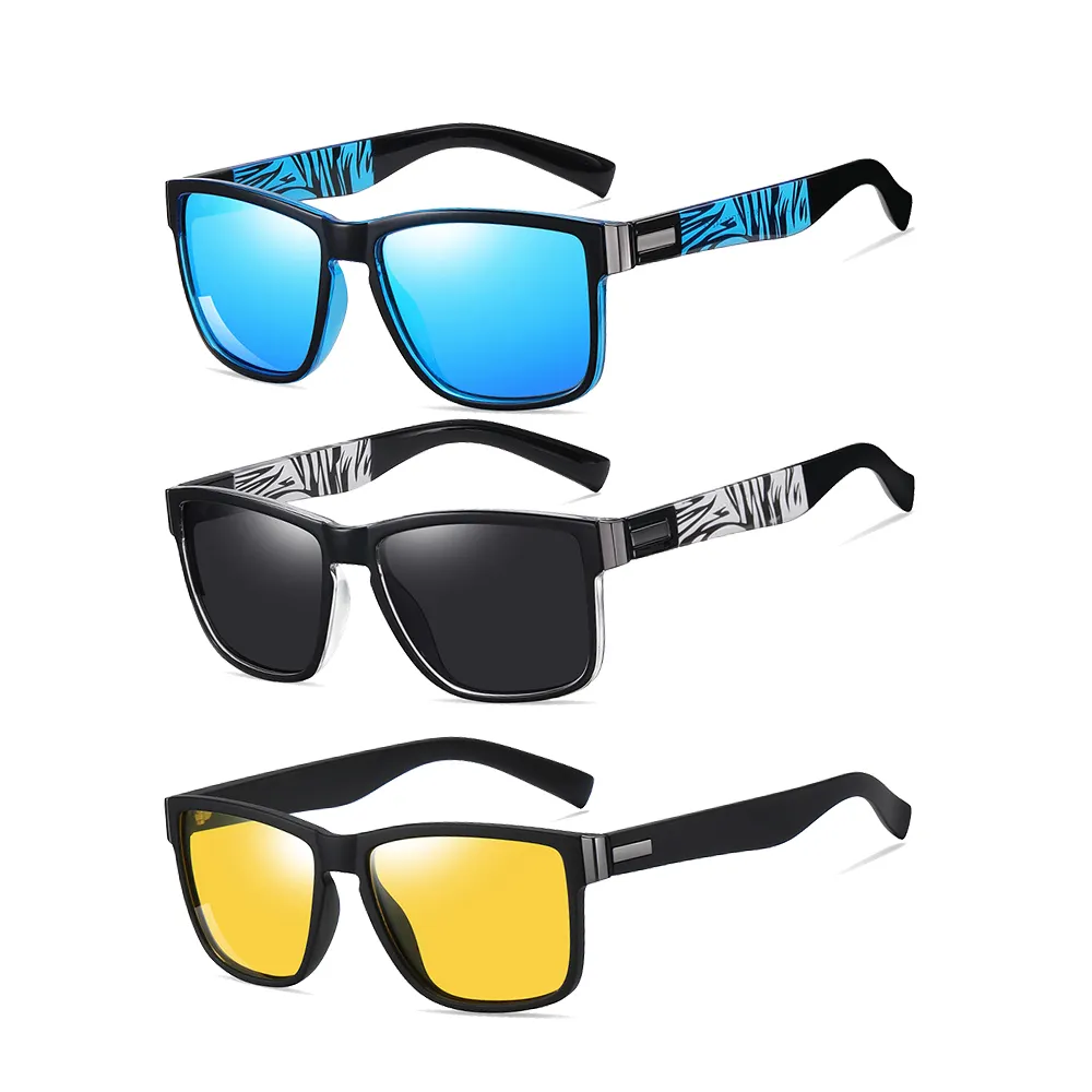 Moda klasik açık gözlük özel UV400 koruma için güneş gözlüğü plastik moda kare erkek spor polarize güneş gözlüğü