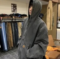 Veste de travail à capuche J25 pour homme, 100% toile de coton, décontractée, vintage, coupe ample, avec patch en cuir, délavée, thermique, sans repassage, logo personnalisé