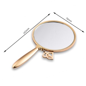 Gold Handheld Makeup <b>Mirror</b> Personalized Round Metal Cosmetic <b>Mirror</b> With Handle - Product Image 5