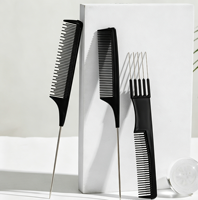 Peigne à effiler professionnel en acier, épais, antistatique, résistant à la chaleur, peigne à queue de rat pour hommes, peigne à dents fines pour coiffure