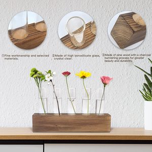 Station de propagation pour plantes, support en bois avec 5 tubes en verre, terrarium de bureau pour la décoration de la maison, du bureau et du jardin - Product Image 4