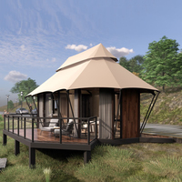 Tente de glamping quatre saisons en toile PVC double couche avec fenêtres ventilées, protection UV, ignifuge, imperméable, structure en acier, kaki, une chambre