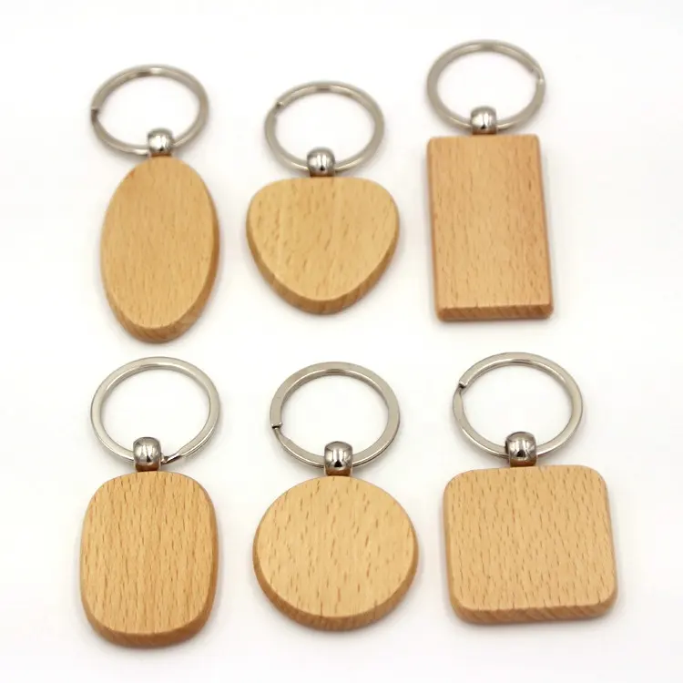 Promotion gifts different shape wooden key chain with logo laser