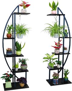 Estante de flores de madera y metal de media luna simple de 5 niveles con luz de cultivo para sala de estar de césped, novedad - Product Image 1
