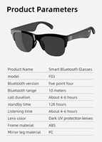Lunettes de soleil intelligentes F03 tendance avec verres résistants aux UV, appels HD BT5.4, casque audio sans fil, haut-parleurs HiFi, commande tactile, musique en continu