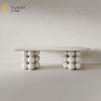 Table à manger en travertin blanc poli moderne de luxe YUSHI pour hôtels et meubles de maison