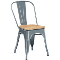 Chaise de salle à manger en métal pour l'intérieur avec dossier argenté et siège en bois naturel