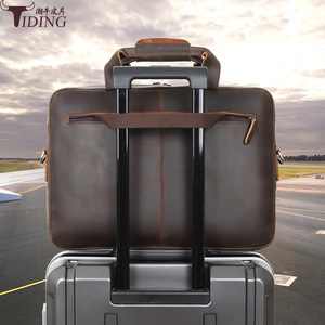 Genuine <b>Leather</b> <b>Briefcase</b> Men's Dark Brown Top Layer Cowhide Business Bag Laptop Case Solid Color Polyester Lining - Product Image 2