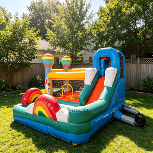 Château gonflable commercial arc-en-ciel avec toboggan et piscine à balles en PVC pour location de fêtes d'enfants - Product Image 3